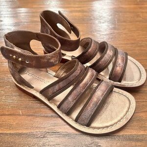Bernardo “Theo” Distressed Brown Bronze Leather Strappy Sandals